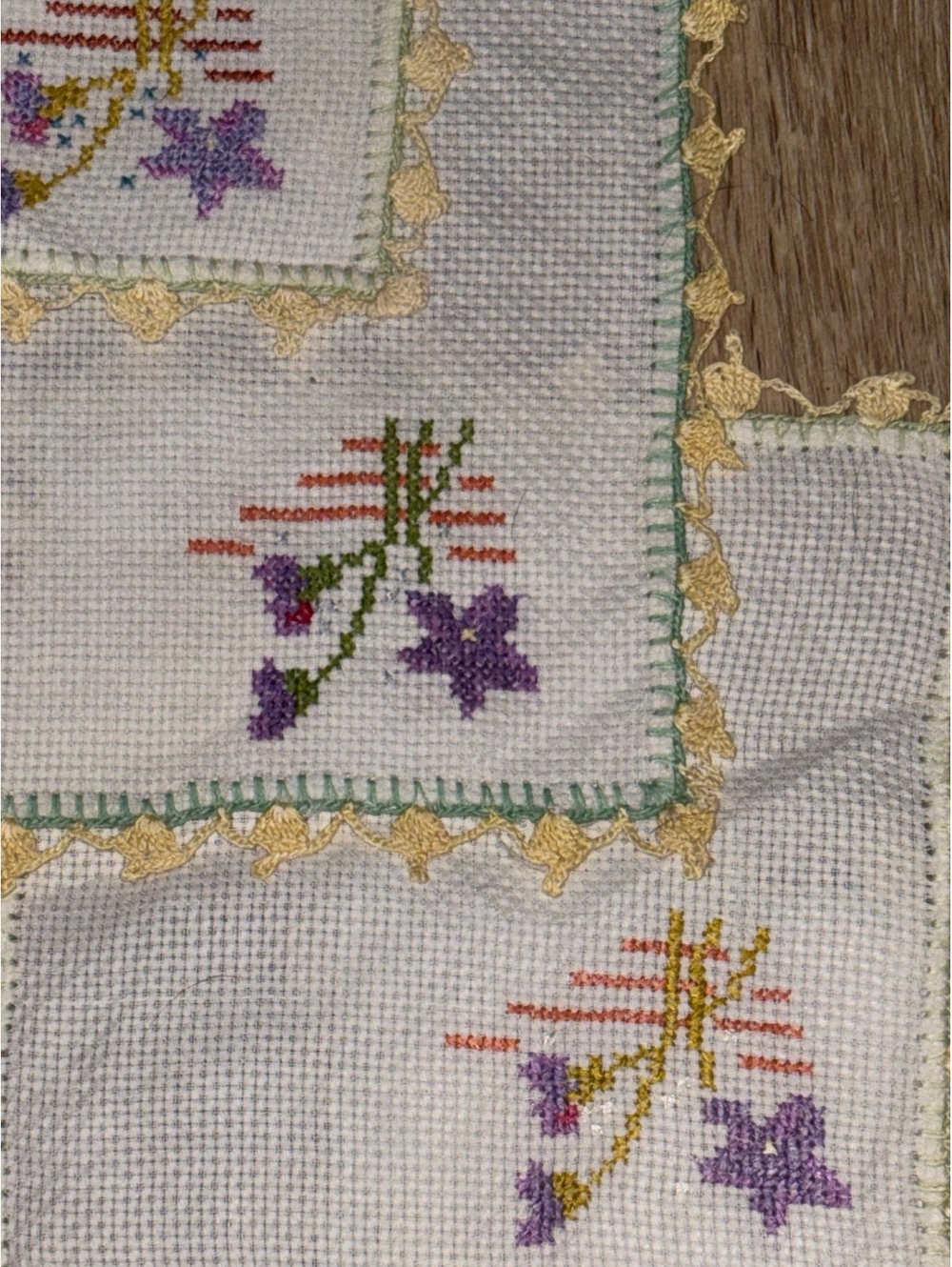 Vintage Cross Stitch Violet Cocktail Napkins Set of 4 D198